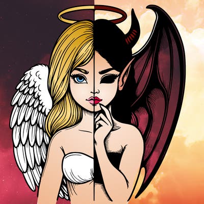 realistic angel half demon