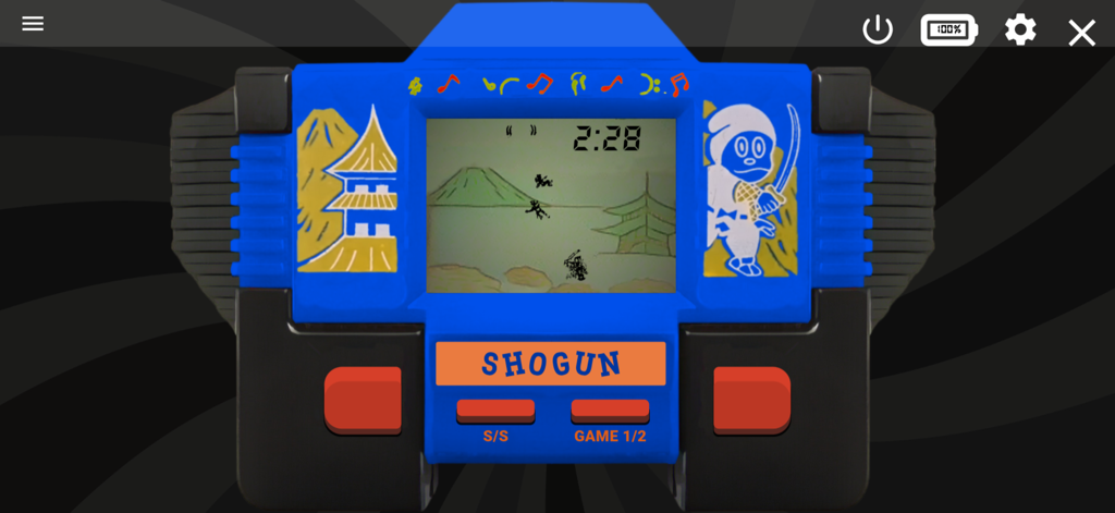 Mini Games Retro 90's - Simulation d'une console de jeu portable LCD des années 1990 jouant à Shogun.