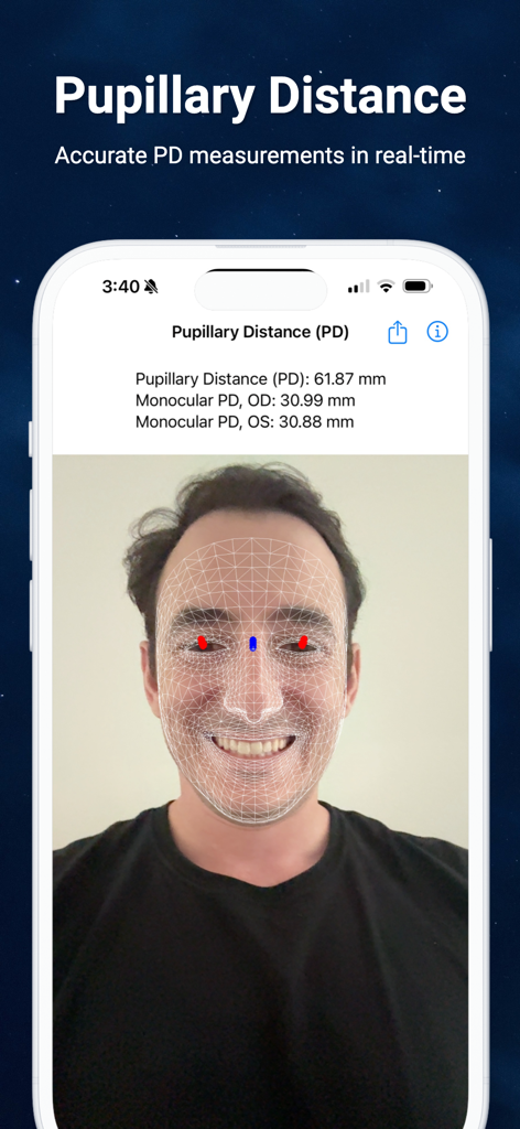 Pupillary Distance - Pupillendistanz-App misst Augenabstand mit AR-Gesichtsverfolgung auf einem iPhone
