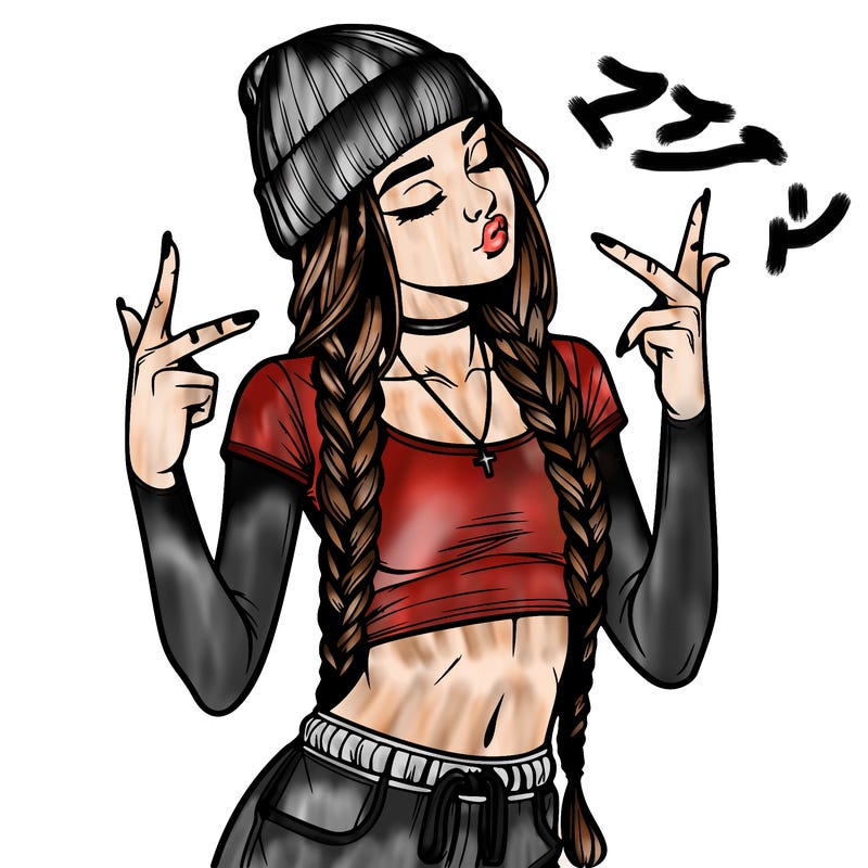 realistic teenage girl with braids and a beanie and crop top doing 🫶🏼