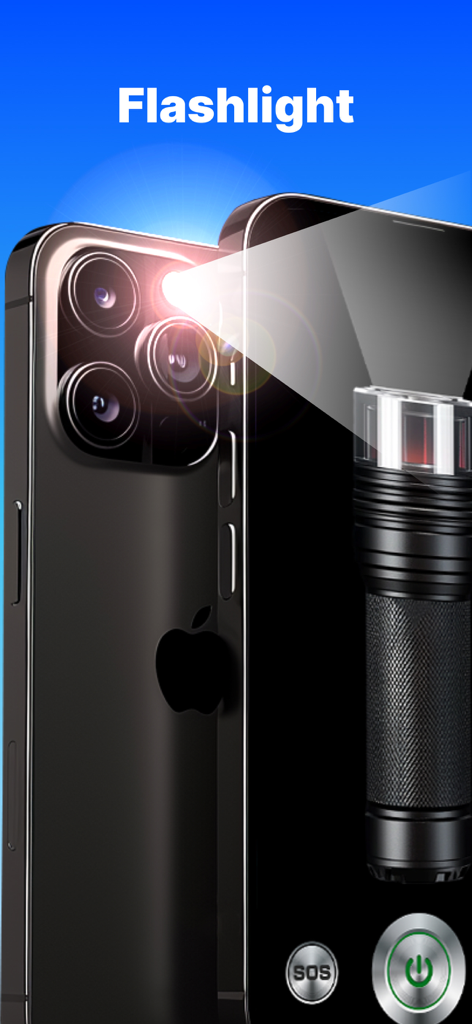 GA Auto Clicker app flashlight utility feature on iPhone with SOS button