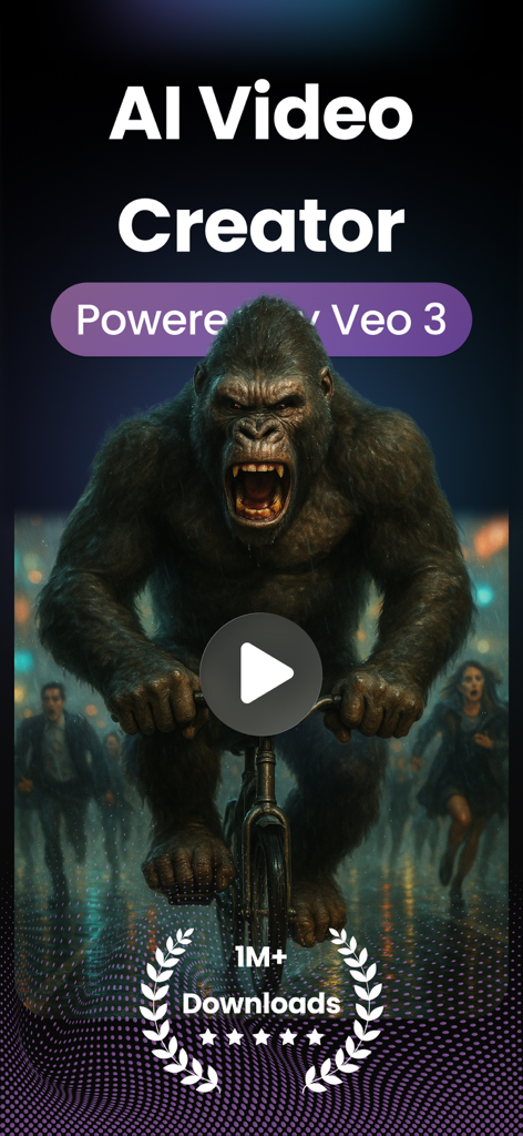 Vidu - AI Video Generator Tool - A cinematic AI generated video of a gorilla riding a bicycle in a city street created with Vidu app