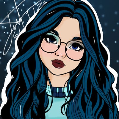 girl with long hair and freckles and glasses realistic