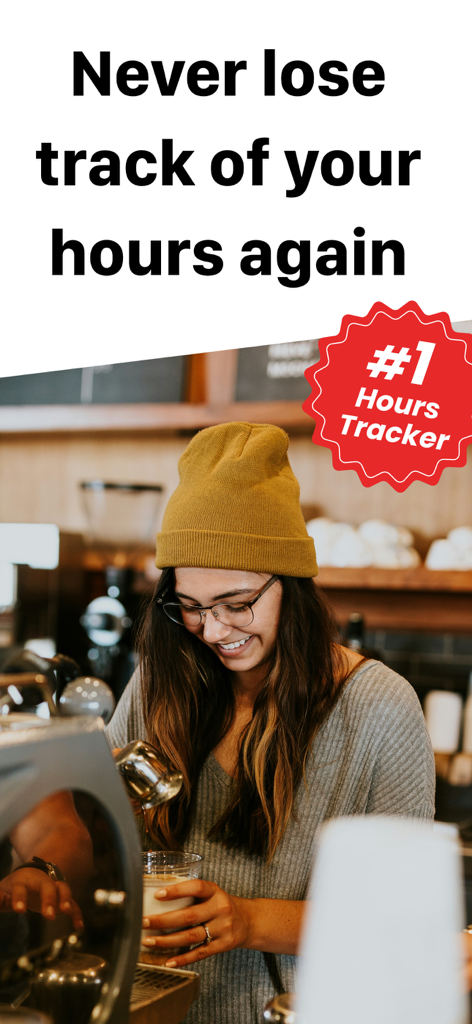 Work Hours Tracker: WorkClock - カフェで働く笑顔のバリスタ。もう時間の追跡を忘れることはありません。