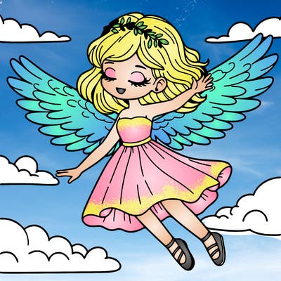 a woman flying with wings