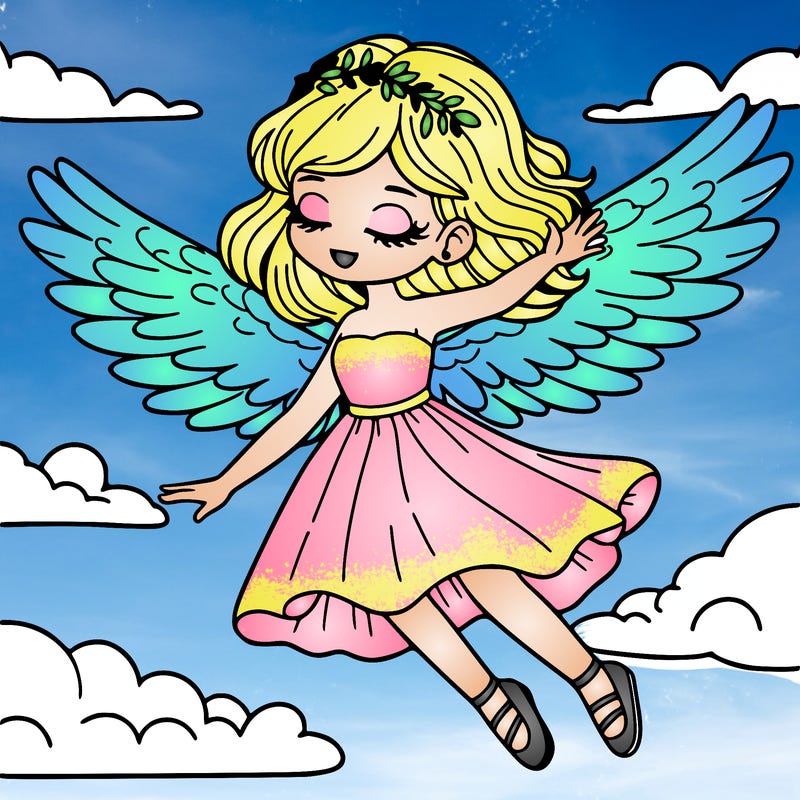 a woman flying with wings