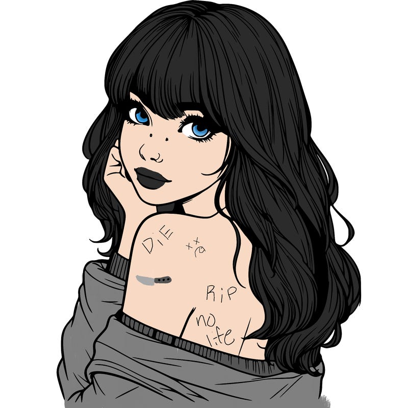 realistic girl with bangs looking over her shoulder