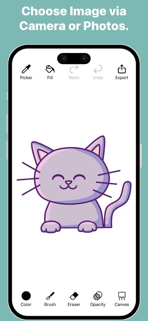 Trace and Sketch -Easy Drawing - Interface of the Trace and Sketch app featuring a purple cartoon cat illustration and digital drawing tools.