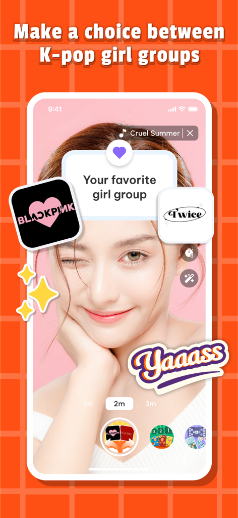 Ranking Challenge: Fun Filter - A mobile interface showing a user choosing between K-pop girl groups Blackpink and Twice using a fun ranking filter.