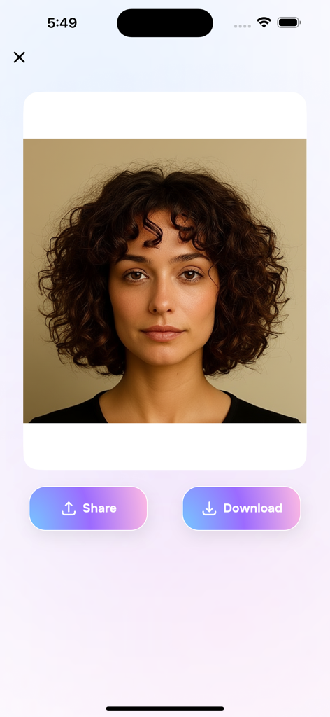 Woman with curly brown hair using HairFlip AI hairstyle try on app