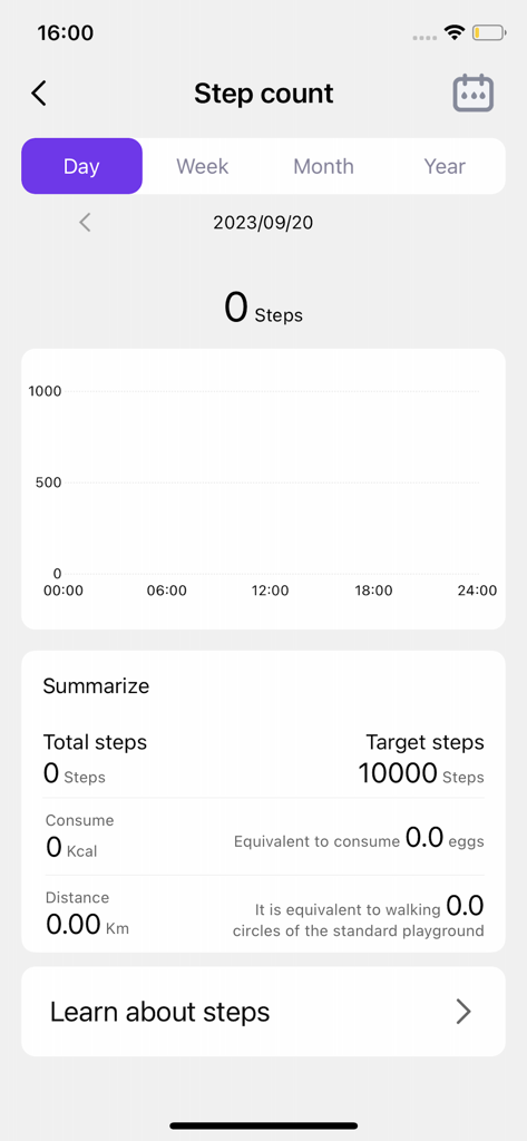 MTWEAR Pro app step count dashboard showing daily steps graph and activity summary