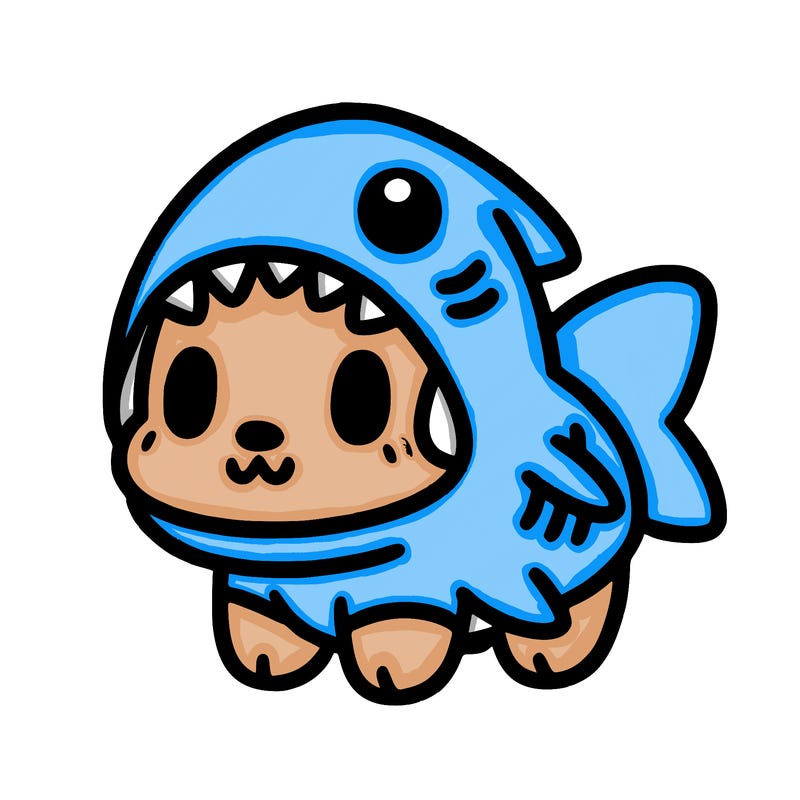 cute dog wearing a shark costume