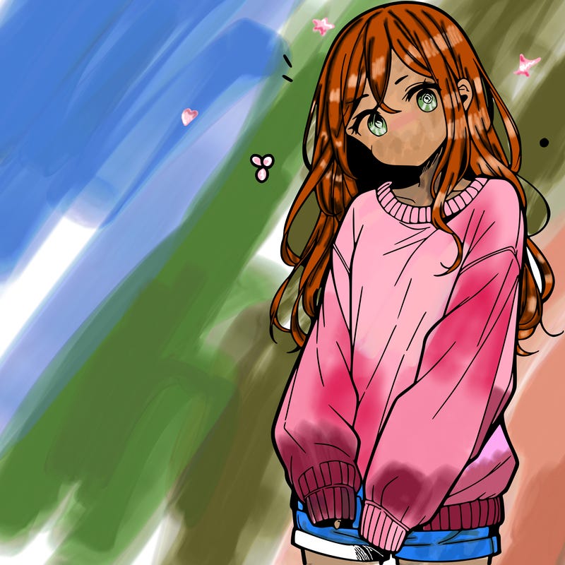 manga teen girl  in a sweater and baggy pants