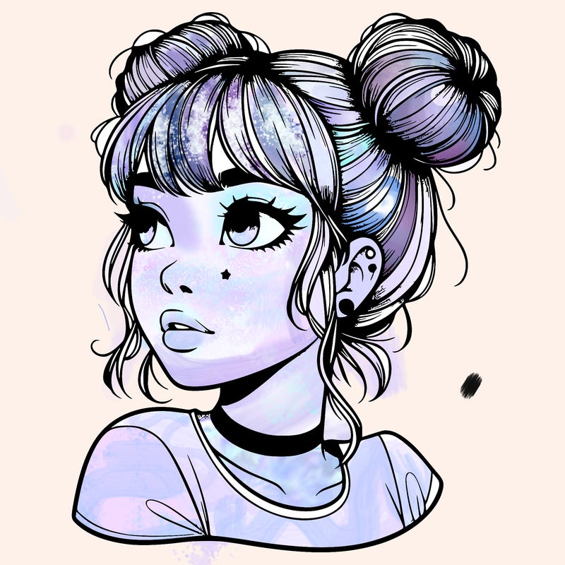 realistic girl with spacebuns