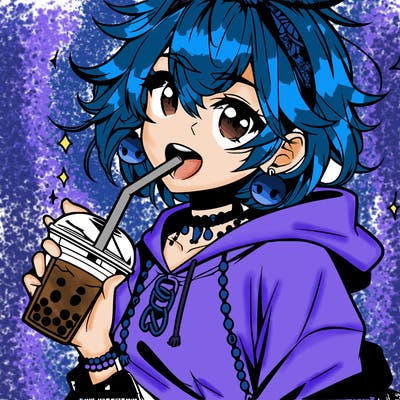 hot baddie anime girl drinking boba and biting the straw