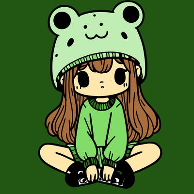 a girl wearing a frog hat and some frog socks