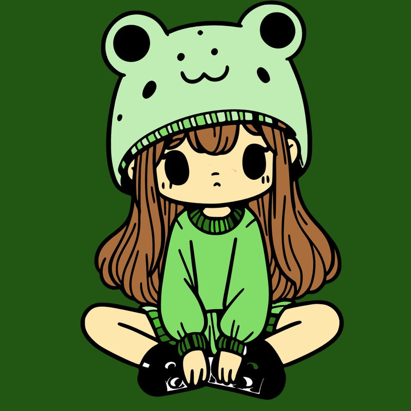 a girl wearing a frog hat and some frog socks
