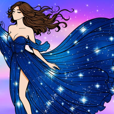 realistic woman in dress flowing the the wind