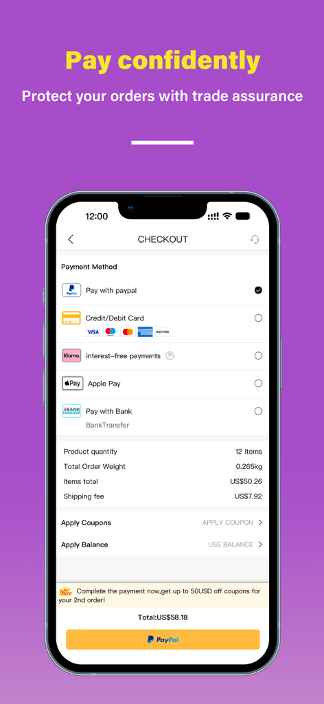 Nihaojewelry-Wholesale Online - Nihaojewelry app checkout interface showing secure payment options like PayPal and Apple Pay for small business wholesale orders