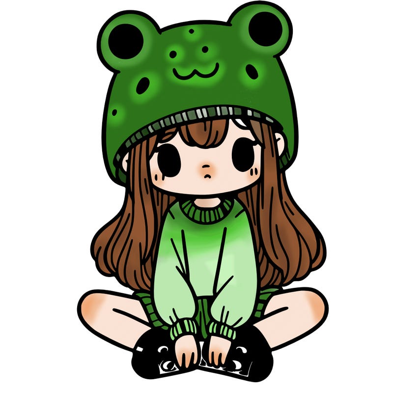 a girl wearing a frog hat and some frog socks