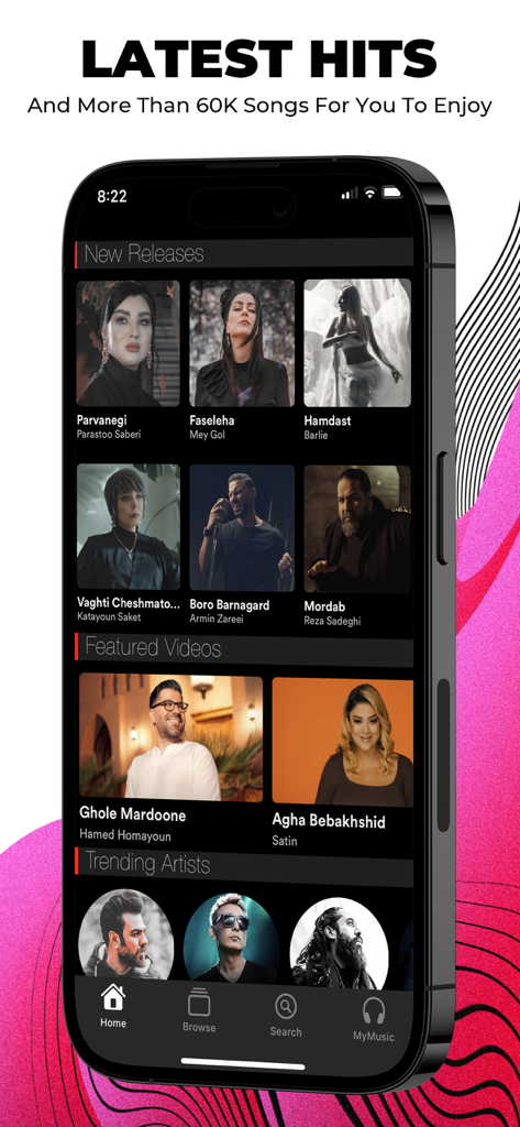 Navahang - Navahang app home screen displaying latest Persian hits and new releases