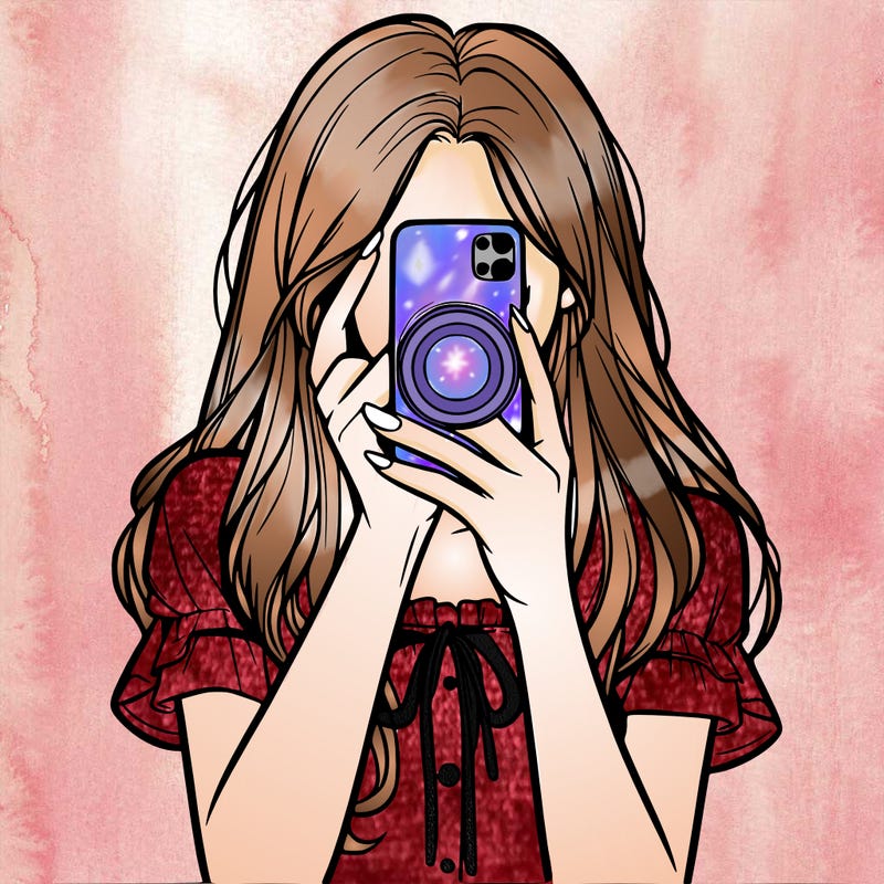 a realistic girl holding her phone taking pictures