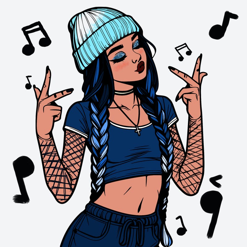 realistic teenage girl with braids and a beanie and crop top doing 🫶🏼