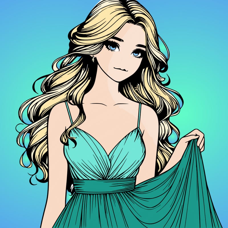 realistic girl in flowy silky prom dress