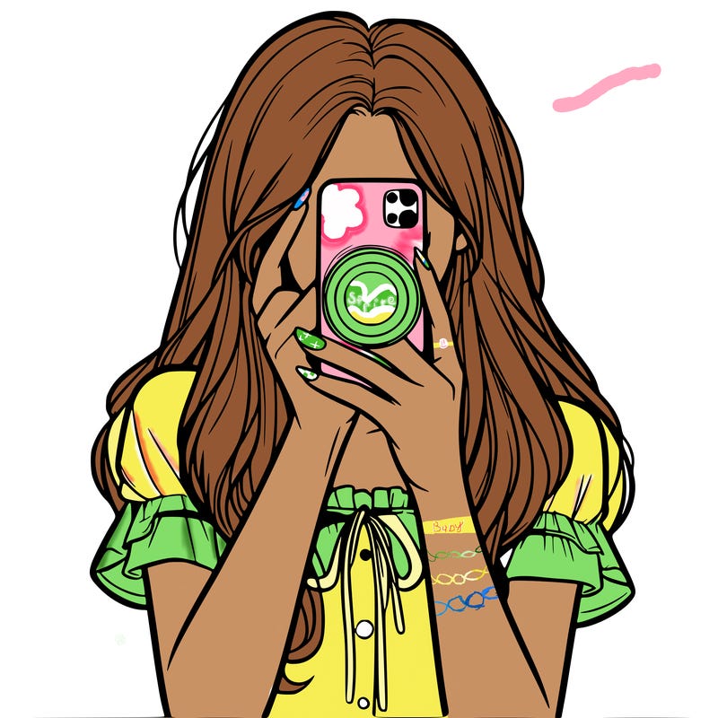 a realistic girl holding her phone taking pictures