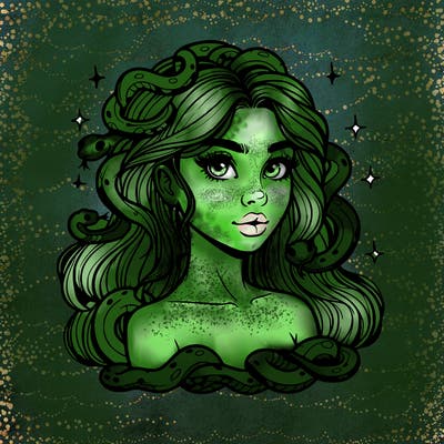 realistic girl with snakes as hair