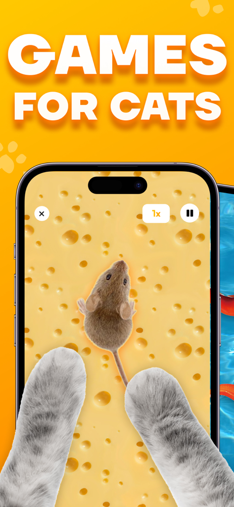 Patas de gato alcançando um rato digital em um fundo de queijo em um jogo para celular.