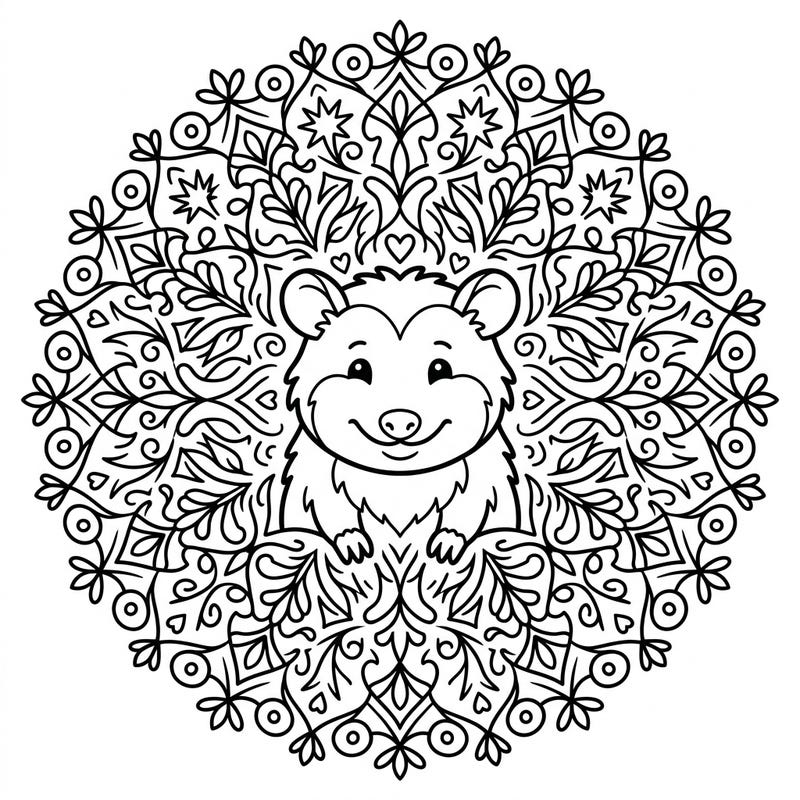 Dive into a world of creativity with this charming possum mandala coloring page, perfectly designed for kids aged 4-8. Featuring balanced line weights and recognizable shapes, it offers a delightful and engaging artistic experience.
