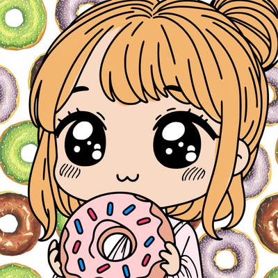 a girl holding a doughnut