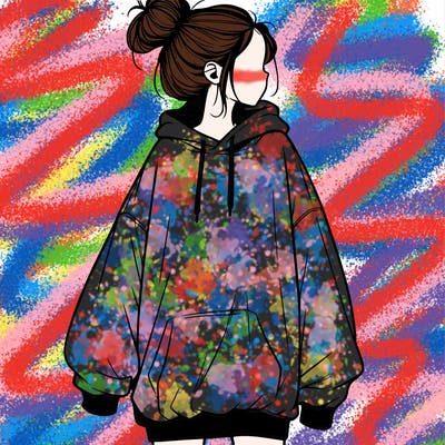 realistic girl with a oversized sweatshirt on and a bun