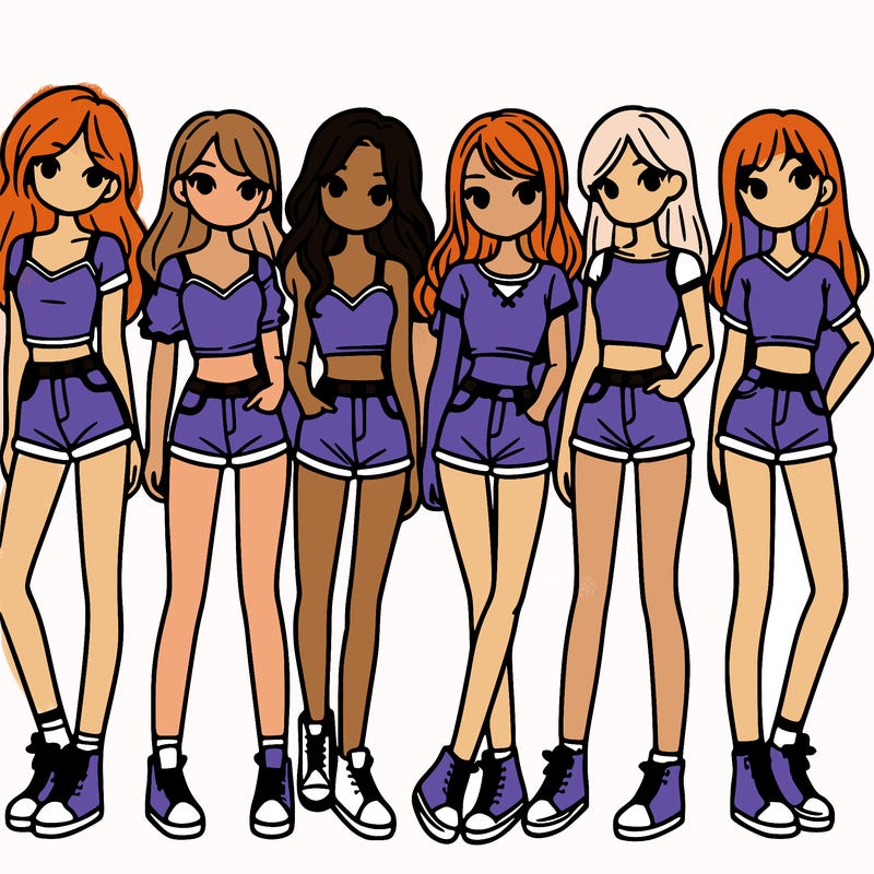 a group of girls wearing crop tops and shorts