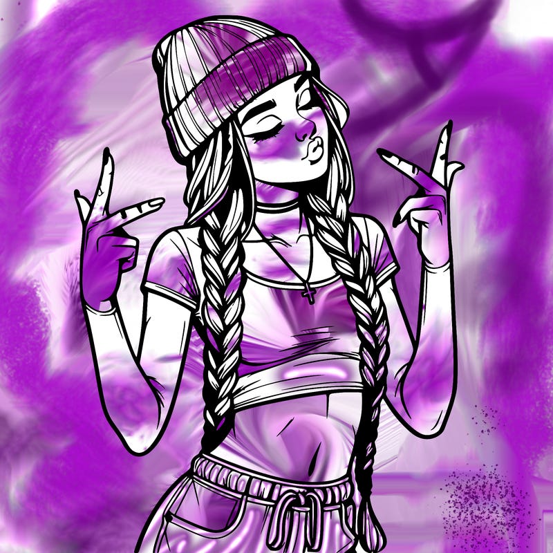 realistic teenage girl with braids and a beanie and crop top doing 🫶🏼