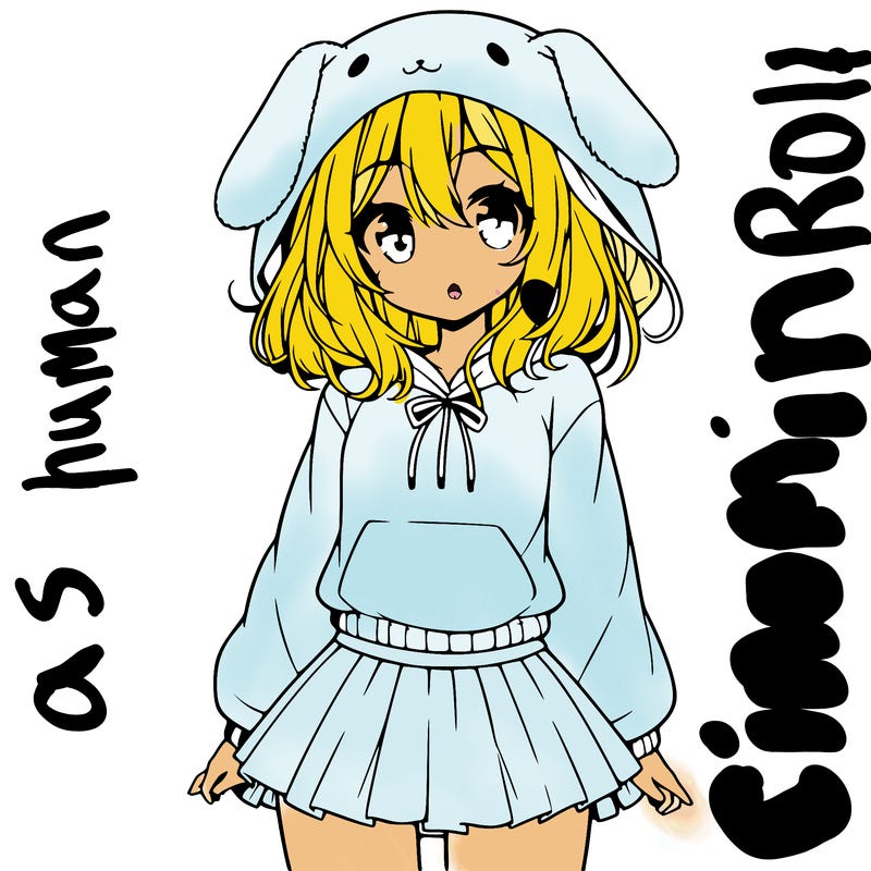 pretty anime girl wearing a fluffy hoodie with bunny ears on the hood and a skirt