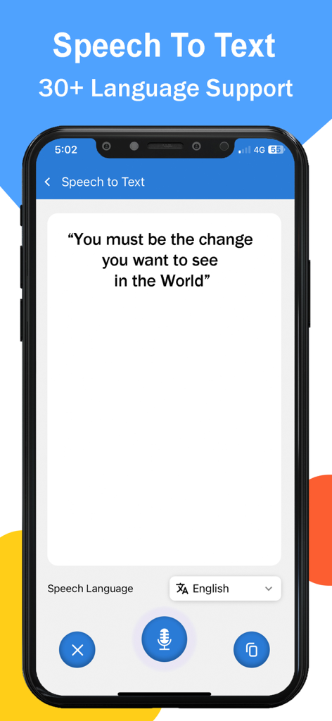 Parallel App ~ Dual Accounts - Interface of the speech to text feature in Parallel App showing English language transcription