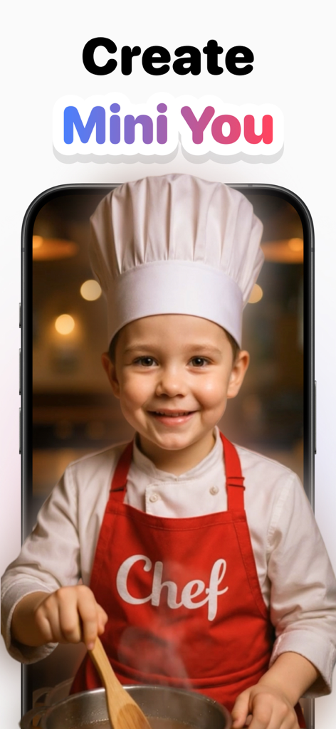 Sivu AI Video Photo Generator - A realistic AI generated photo of a young boy in a chef costume using the Sivu AI app