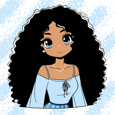 a black anime girl with long afro hair