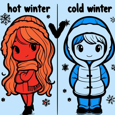 cold vs hot winter hot winter is girl with long hair  cold is a boy both have winter coat