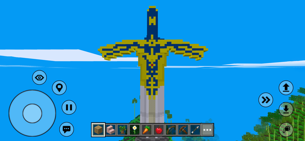 Mini Block City Craft - A giant yellow and blue sword built in a pixel block world