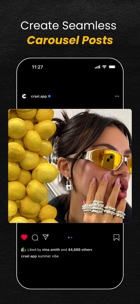 Crsel: Carousel & Story Maker - A preview of a seamless Instagram carousel post featuring an aesthetic lemon and portrait design