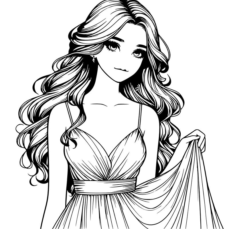 realistic girl in flowy silky prom dress