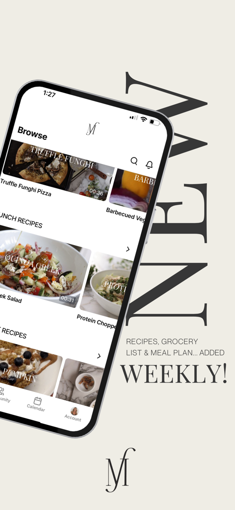 MINDFULL.so - Interface de l'application MINDFULL montrant une variété de recettes saines mises à jour chaque semaine
