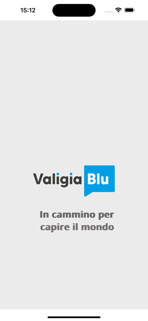 Valigia Blu Community - Valigia Blu Community app splash screen featuring the logo and tagline In cammino per capire il mondo.