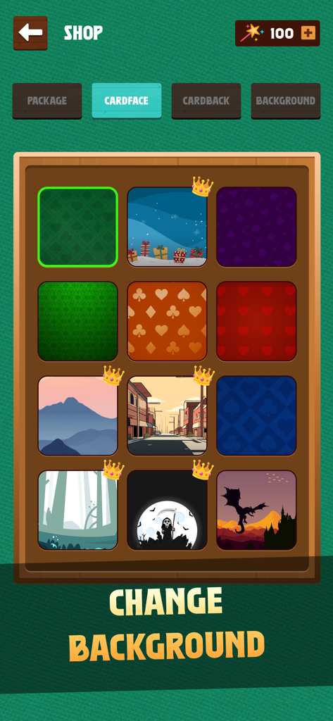 Selection of custom backgrounds in Solitaire Classic Card Games app