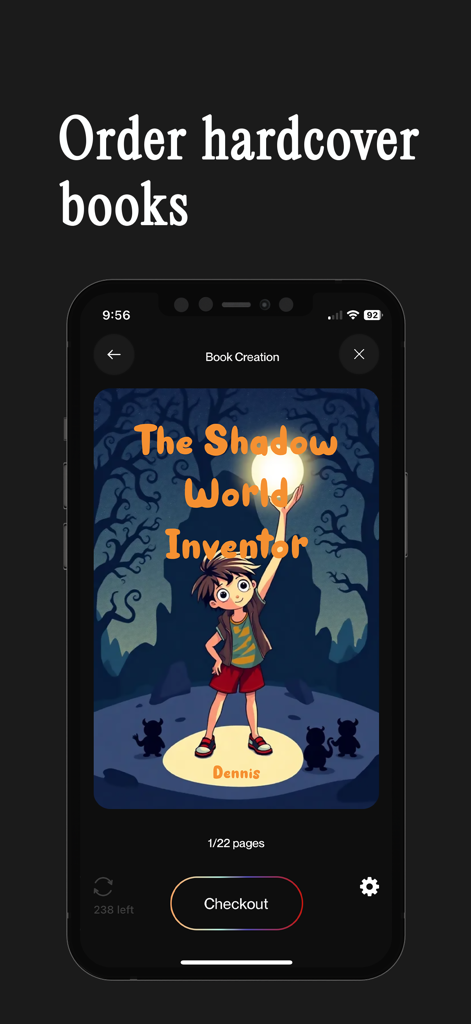 Tela do aplicativo Sleepytale para encomendar um livro de histórias personalizadas para dormir de capa dura.