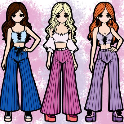 girls with flare pants and crop tops realistic