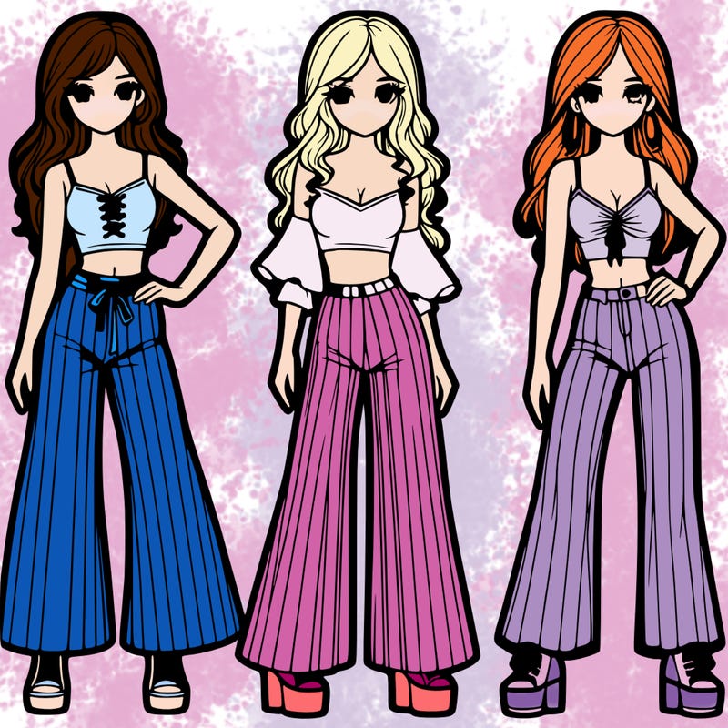 girls with flare pants and crop tops realistic